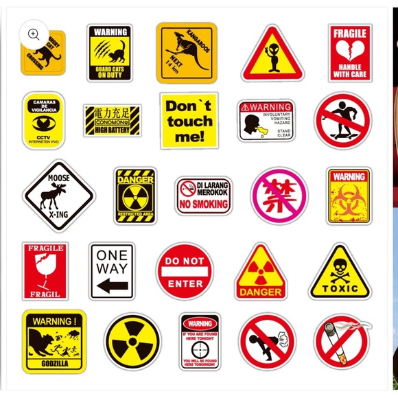 Vibrant Warning Sign Sticker Set - Picture 2 of 7